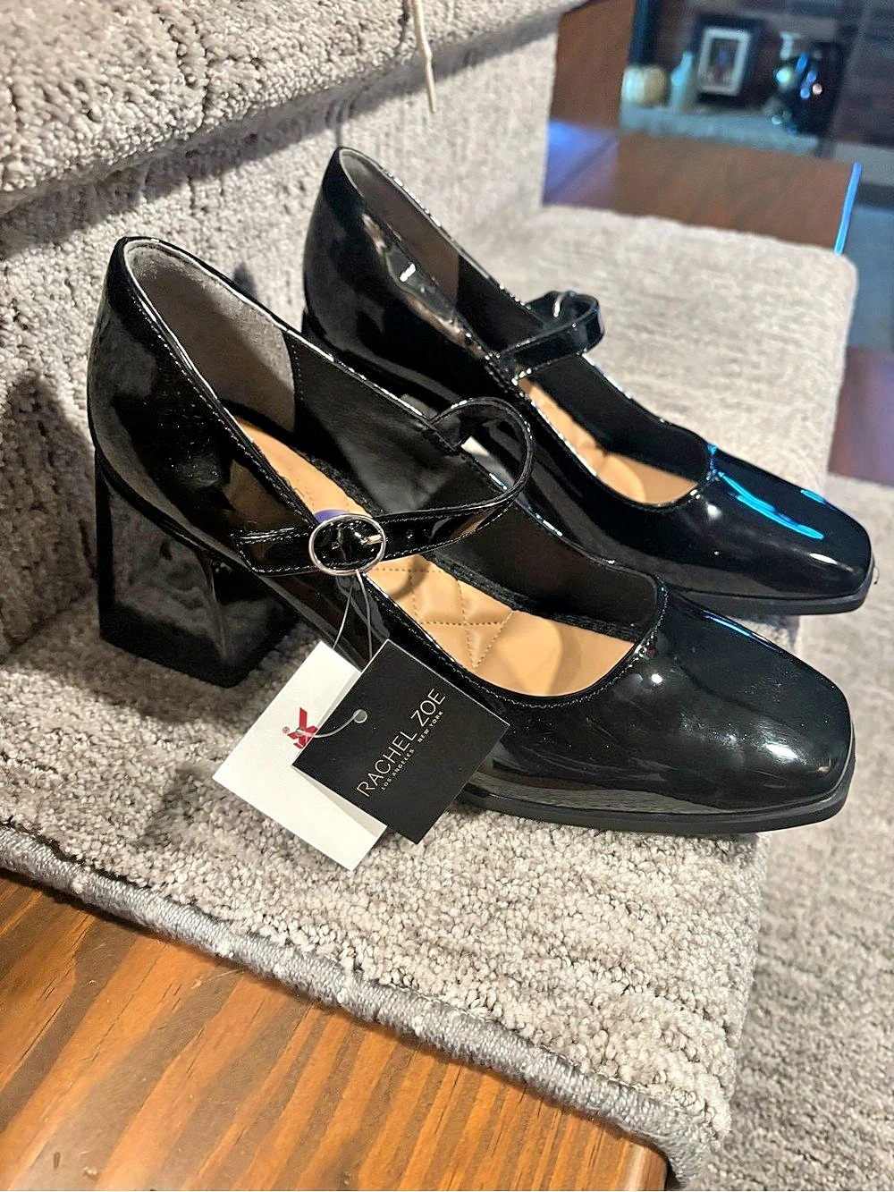 Rachel Zoe Livia Black Patent Mary Jane Block Heels US 8.5